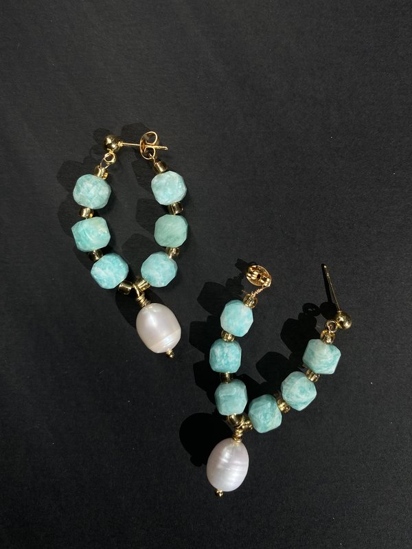 Russian Amazonite and Pearl Earrings