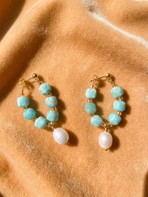 Russian Amazonite and Pearl Earrings