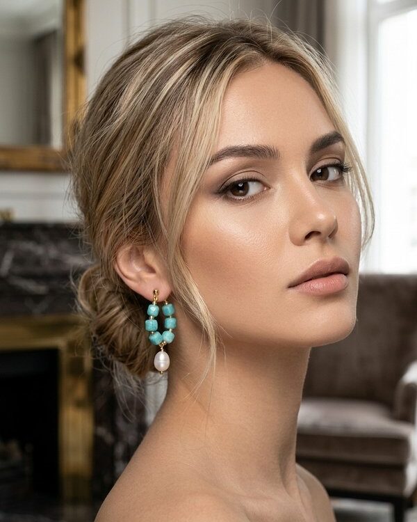 russian_amazonite_pearl_stud_earrings_9_woo Russian Amazonite and Pearl Earrings