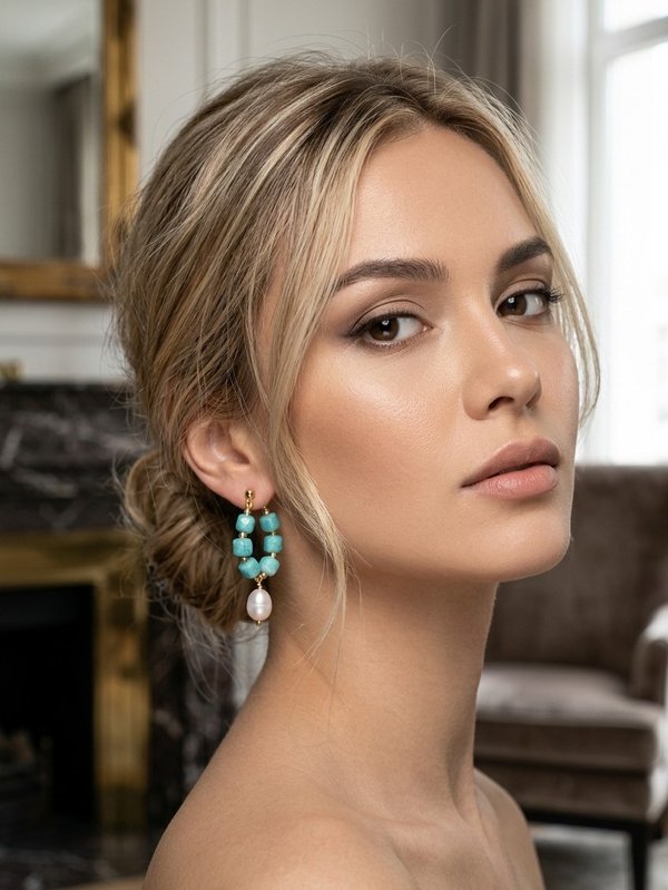 Russian Amazonite and Pearl Earrings